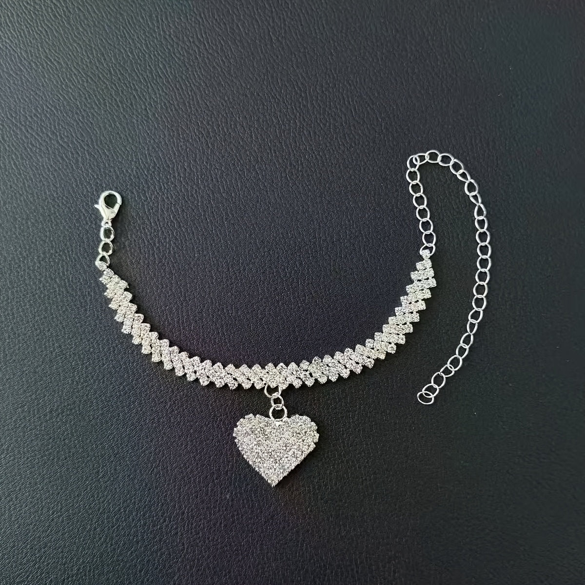 2pcs Elegant Rhinestone Heart Bracelet & Ankle Chain Set - Golden Tone, Sparkling Crystal Design, Perfect for Beach, Holiday, and Everyday Wear, Beach Accessories|Chic Accessory|Durable Bracelet, Beach Bracelet